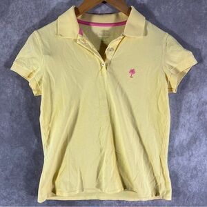 Lilly Pulitzer Island Polo Shirt Women Small Yellow Golf Top Resort w/ Pink Logo